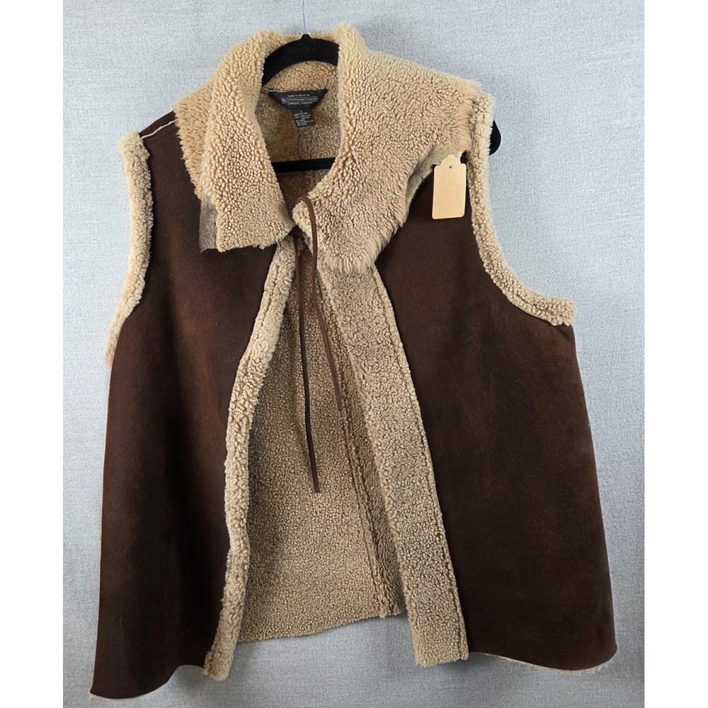 J Peterman Vintage Shearling Leather Vest Mens L Cowboy Western Boho Retro Rare